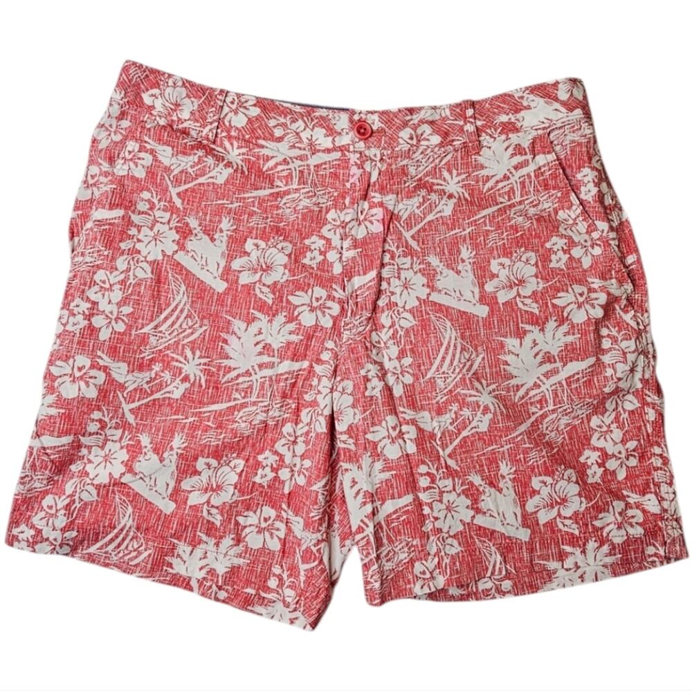 IZOD Saltwater Tropical Floral Pocketed Shorts Zipper and Button Closure 34 W
